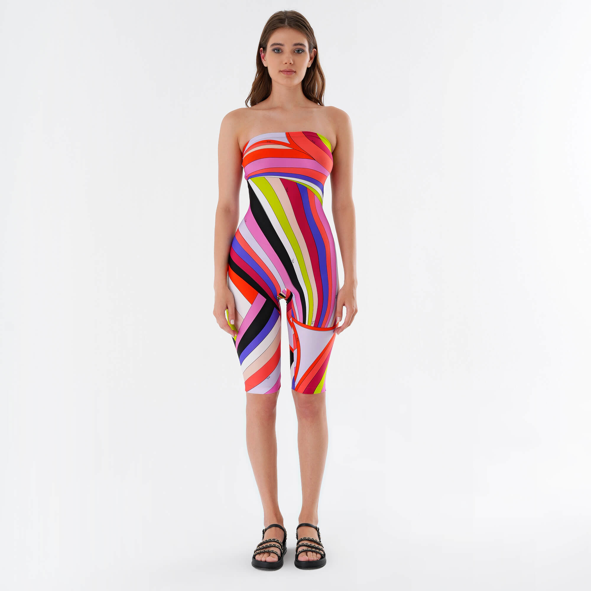 Emilio Pucci-Iride/print bandeau jumpsuit w Embellished Zipper M //2